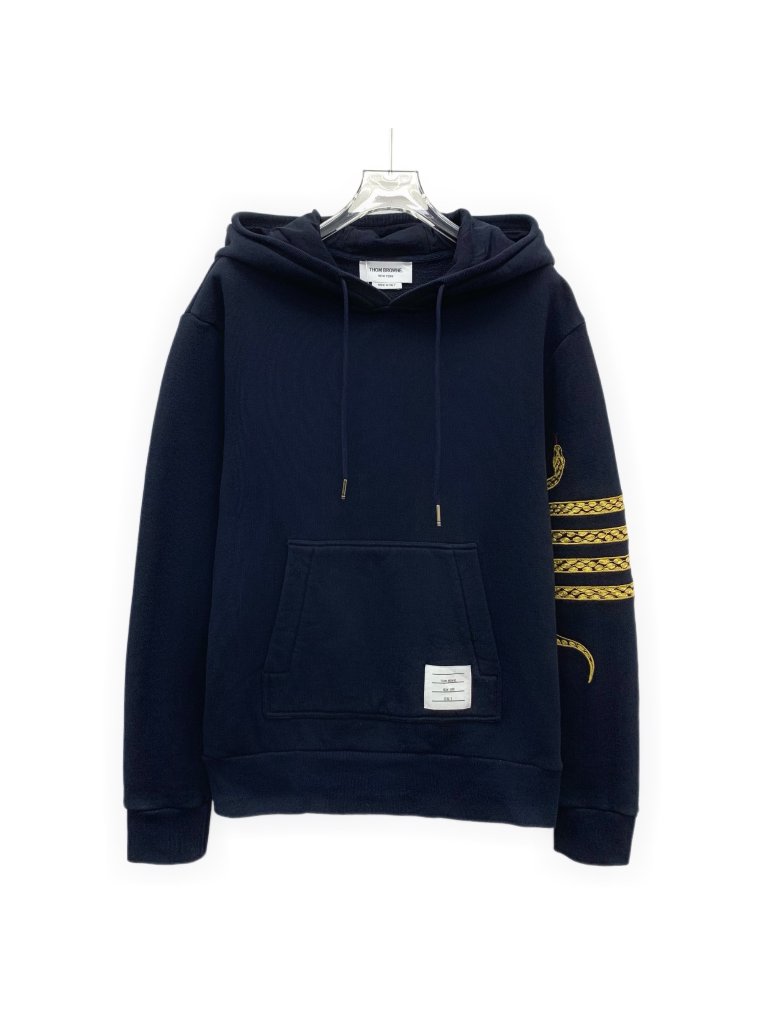Thom Browne Blue Snakeskin Four-Bar Embroidered Hooded Sweatshirt